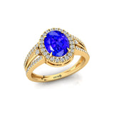 Solitaire Oval Tanzanite Split Shank Diamond Engagement Ring - GeumJewels