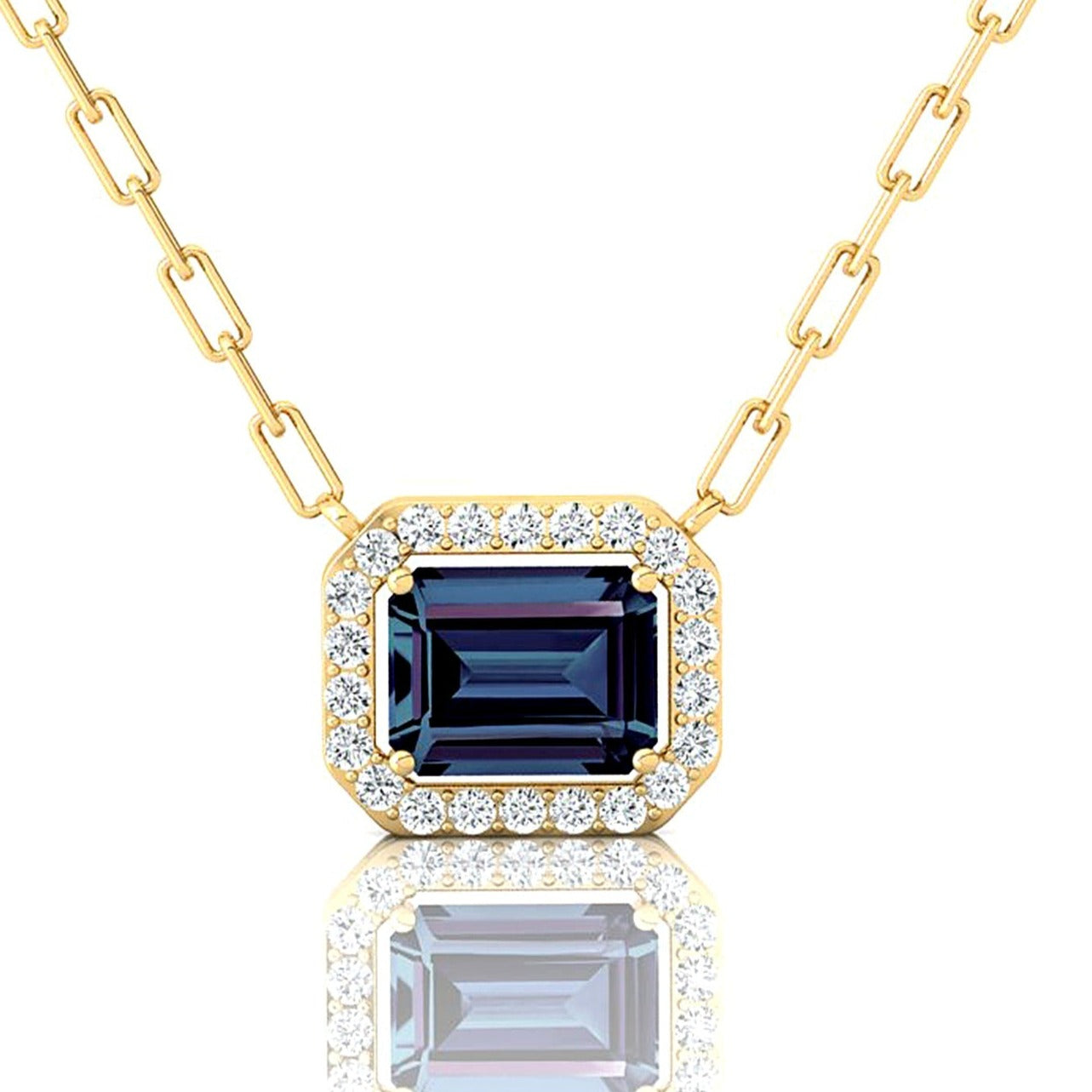 Emerald Cut Alexandrite Halo Set Diamond Necklace - GeumJewels