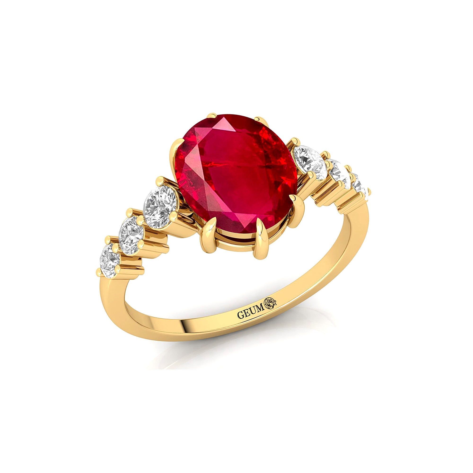 Oval Cut Ruby with Graduated Diamonds Ring - GeumJewels