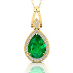 Classic Teardrop Shaped Emerald Halo Diamond Dangle Pendant - GeumJewels