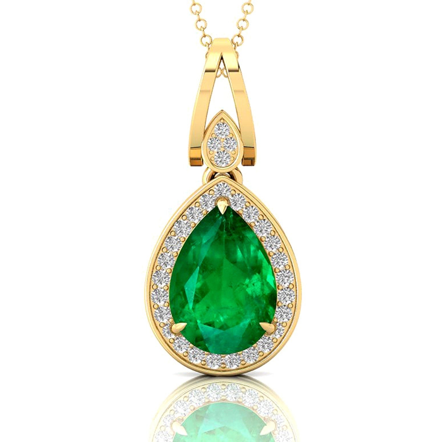 Classic Teardrop Shaped Emerald Halo Diamond Dangle Pendant - GeumJewels