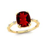 Cushion Cut Garnet Engagement Ring with Distant Diamond Band - GeumJewels