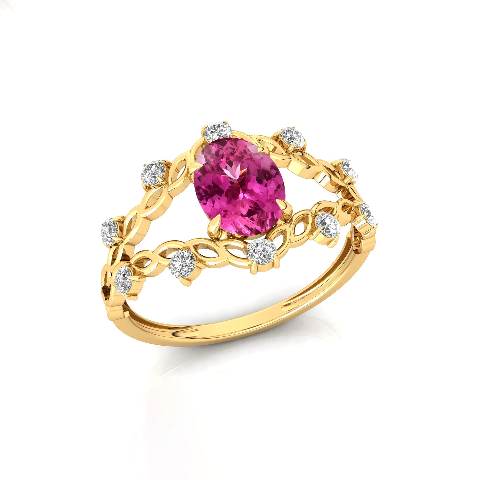 Flower Inspired Ring with Oval Shaped Pink Sapphire and Accent Diamonds - GeumJewels