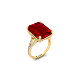 Emerald Cut Ruby Split Shank Engagement Ring with Diamonds - GeumJewels