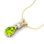 Peridot Teardrop Pendant with Solitaire Diamond - GeumJewels