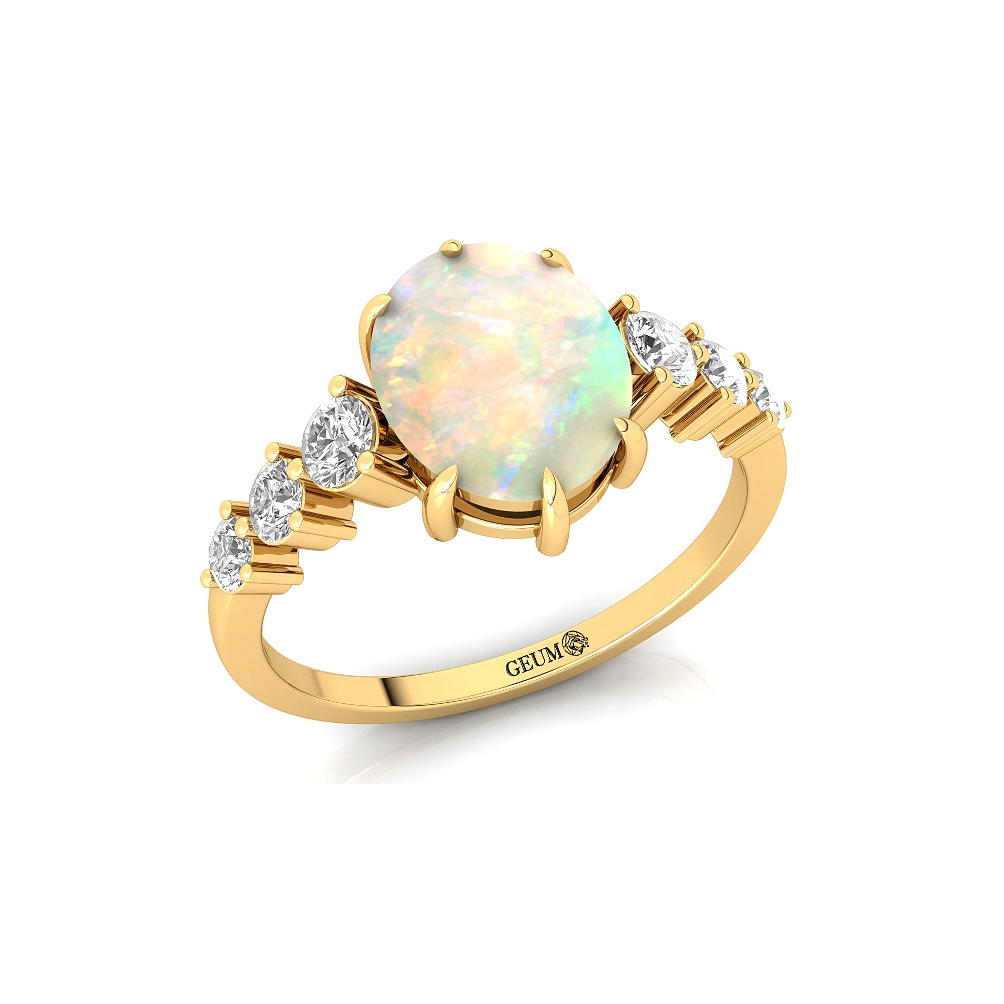Oval Cut Opal with Graduated Diamonds Ring - GeumJewels