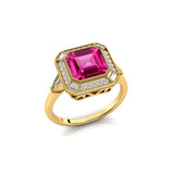 Vintage Style Square Cut Pink Sapphire Diamond Ring - GeumJewels