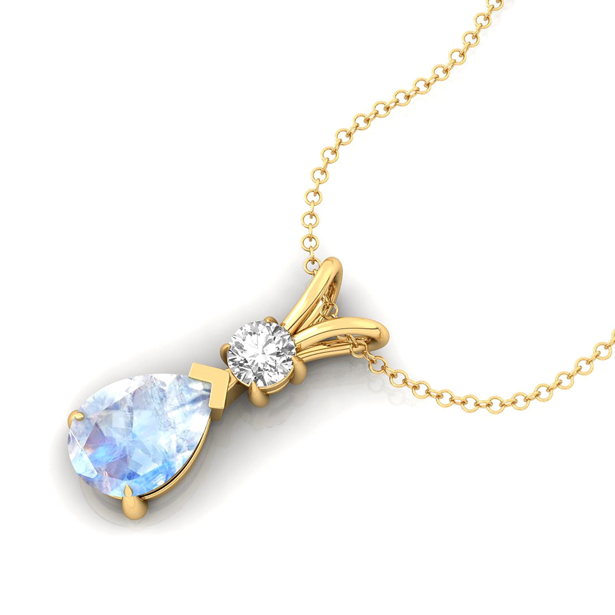 Moonstone Teardrop Pendant with Solitaire Diamond - GeumJewels