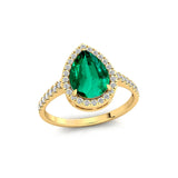 Classic Pear Shaped Emerald Halo Diamond Engagement Ring - GeumJewels