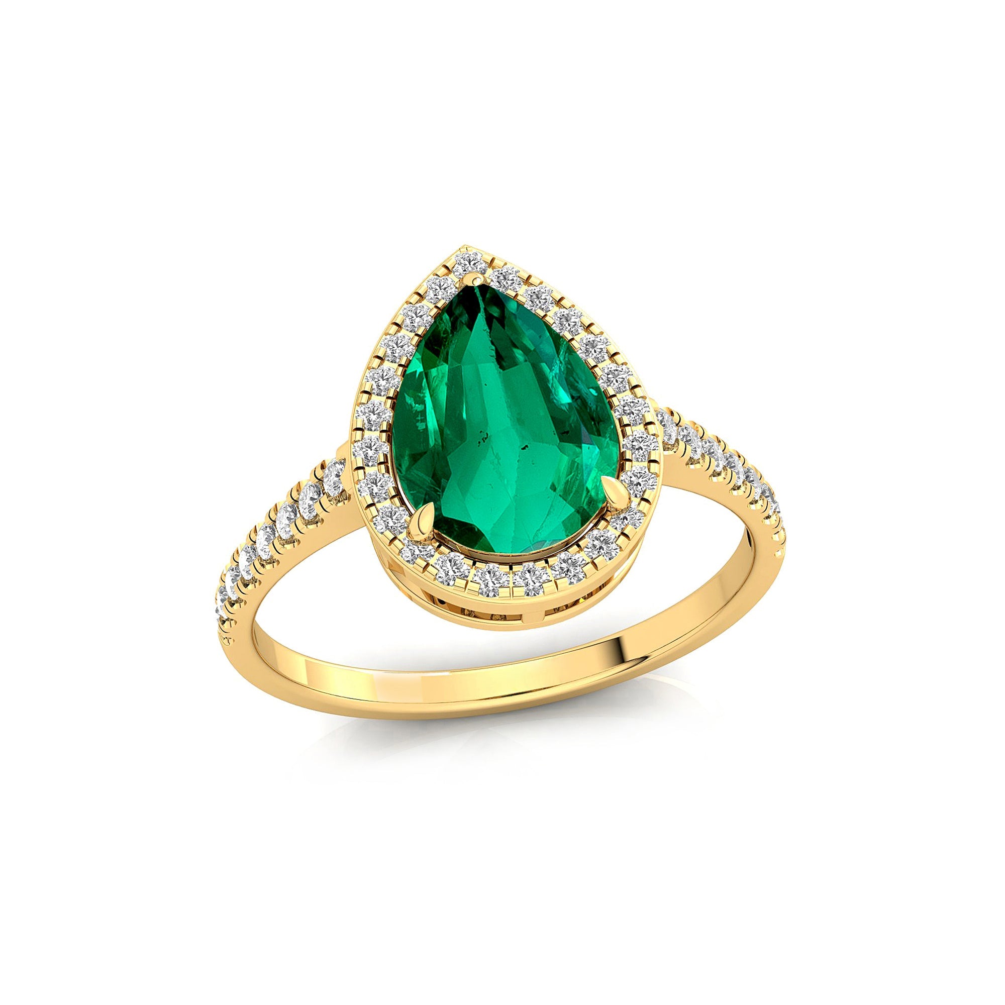 Classic Pear Shaped Emerald Halo Diamond Engagement Ring - GeumJewels