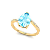 Twisted Up Down Band Pear Shaped Aquamarine Ring with Accent Diamonds - GeumJewels