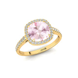 Halo Diamond Engagement Ring with Cushion Cut Morganite - GeumJewels