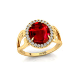 Vintage Love Inspired Oval Ruby Halo Diamond Engagement Ring - GeumJewels