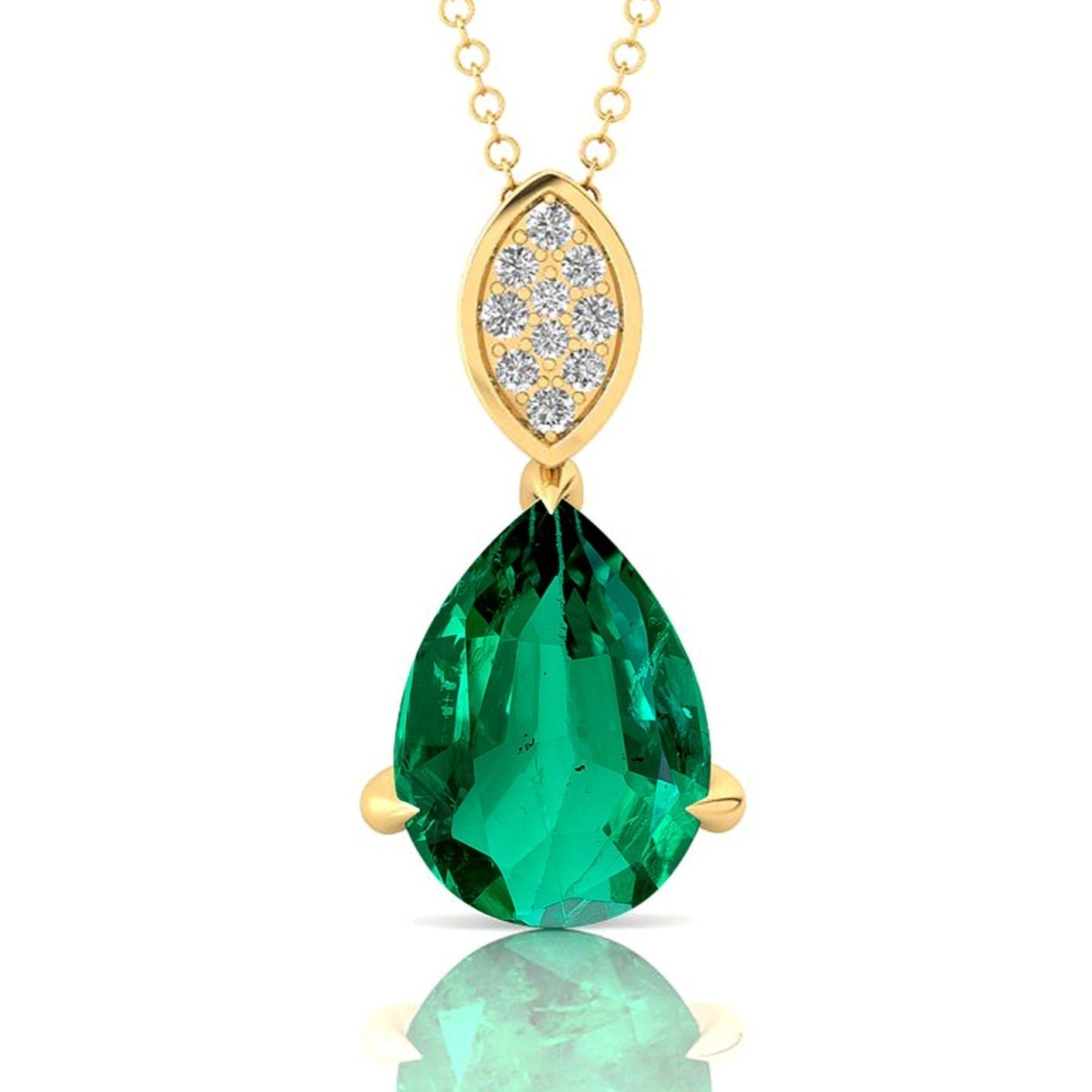 Illussion Set Diamond Pendant with Pear Cut Emerald - GeumJewels