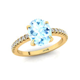 Oval Solitaire Aquamarine with Accent Diamonds Engagement Ring - GeumJewels