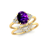 Amethyst Solitaire Ring with Stackable Diamond Band - GeumJewels
