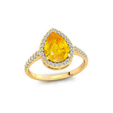 Classic Pear Shaped Yellow Sapphire Halo Diamond Engagement Ring - GeumJewels
