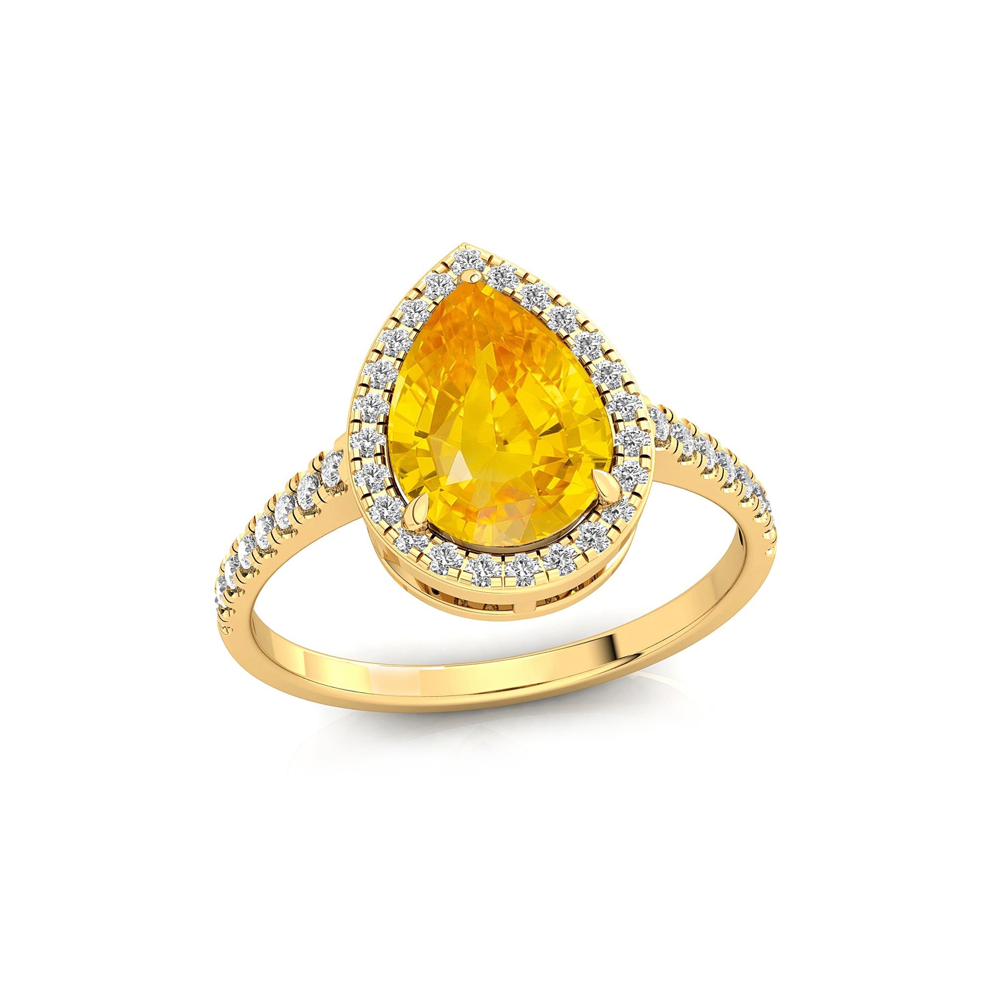 Classic Pear Shaped Yellow Sapphire Halo Diamond Engagement Ring - GeumJewels