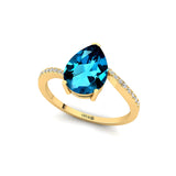 Twisted Up Down Band Pear Shaped London Blue Topaz Ring with Accent Diamonds - GeumJewels