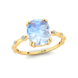Cushion Cut Moonstone Engagement Ring with Distant Diamond Band - GeumJewels