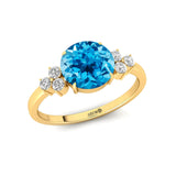 Trio Diamond Engagement Ring with Round Solitaire Swiss Blue Topaz - GeumJewels