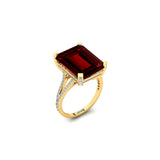 Emerald Cut Garnet Split Shank Engagement Ring with Diamonds - GeumJewels