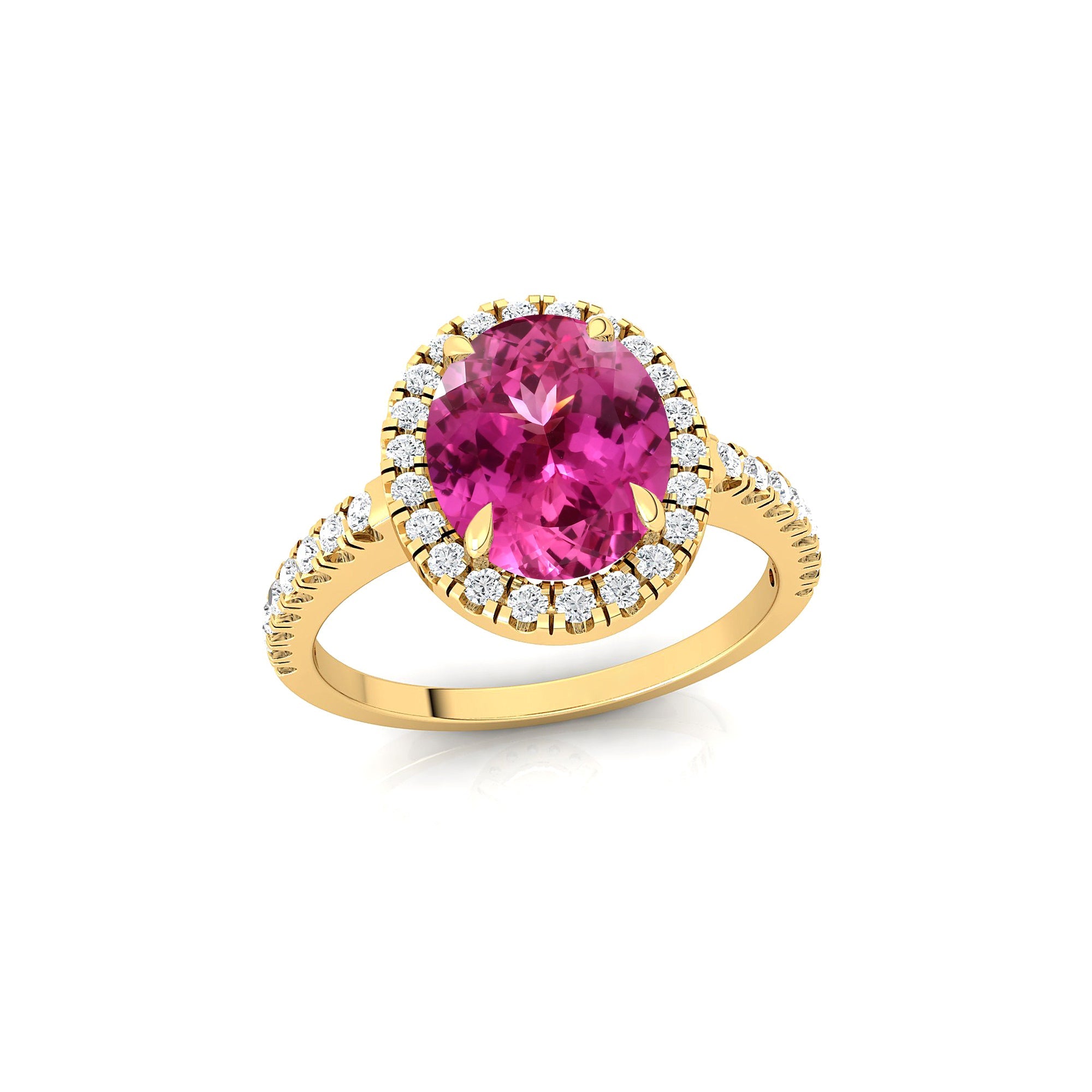 Oval Solitaire Pink Sapphire Halo Diamond Engagement Ring - GeumJewels