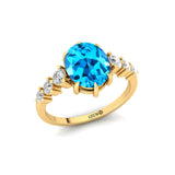 Oval Cut Swiss Blue Topaz with Graduated Diamonds Ring - GeumJewels