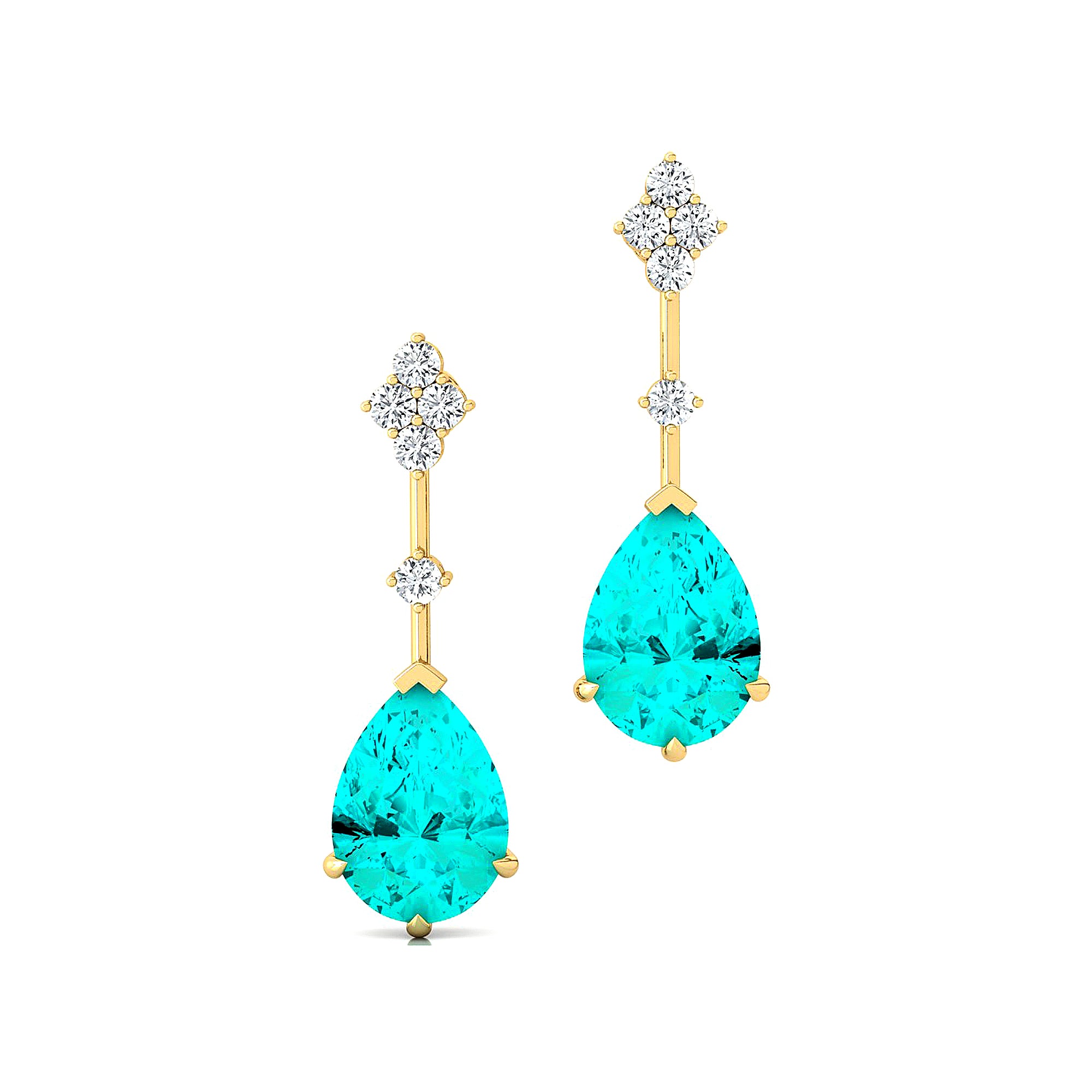 Teardrop Paraiba Tourmaline Drop Earrings with Accent Diamonds - GeumJewels