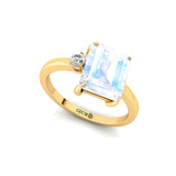Emerald Shaped Moonstone with 3mm Accent Solitaire Engagement Ring - GeumJewels