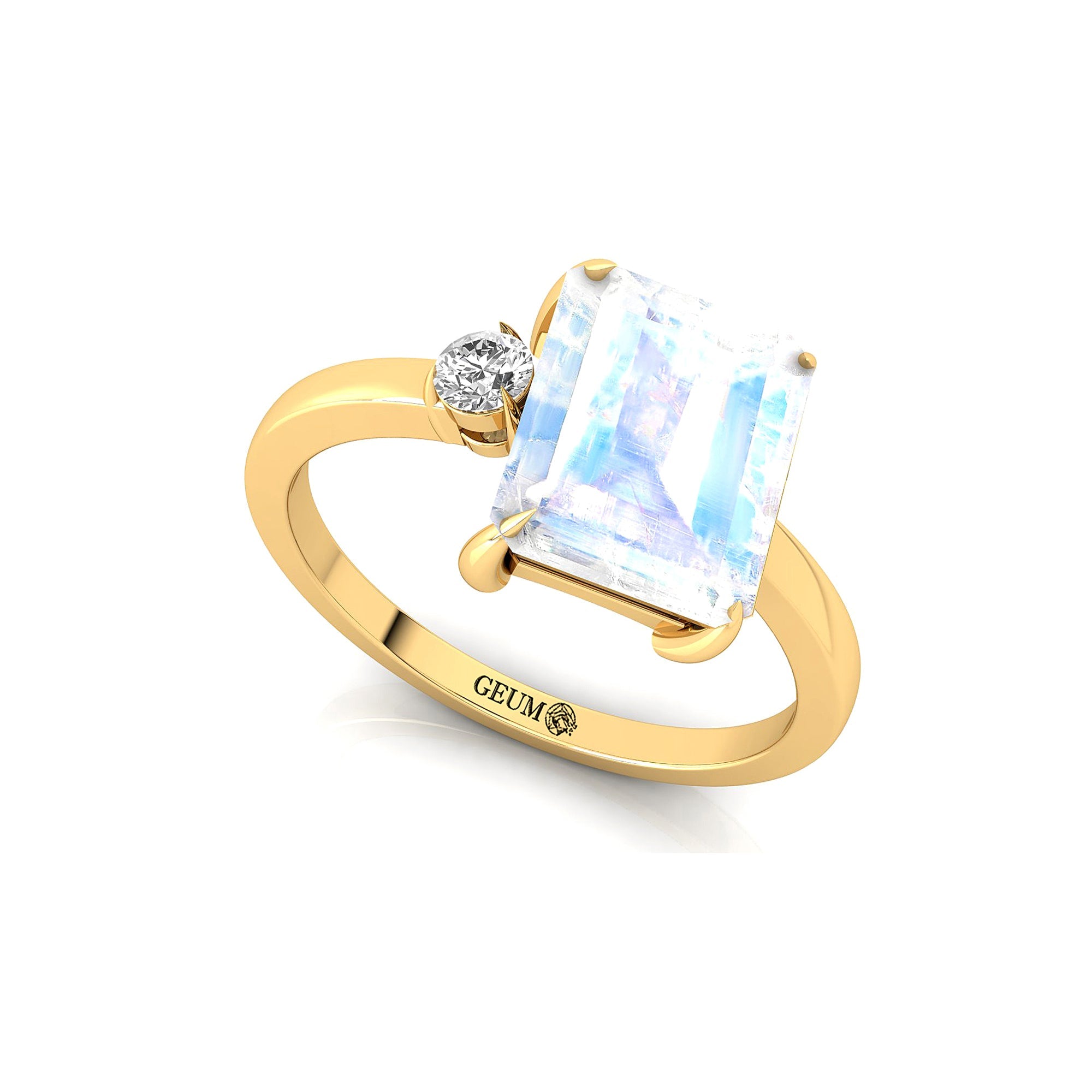 Emerald Shaped Moonstone with 3mm Accent Solitaire Engagement Ring - GeumJewels