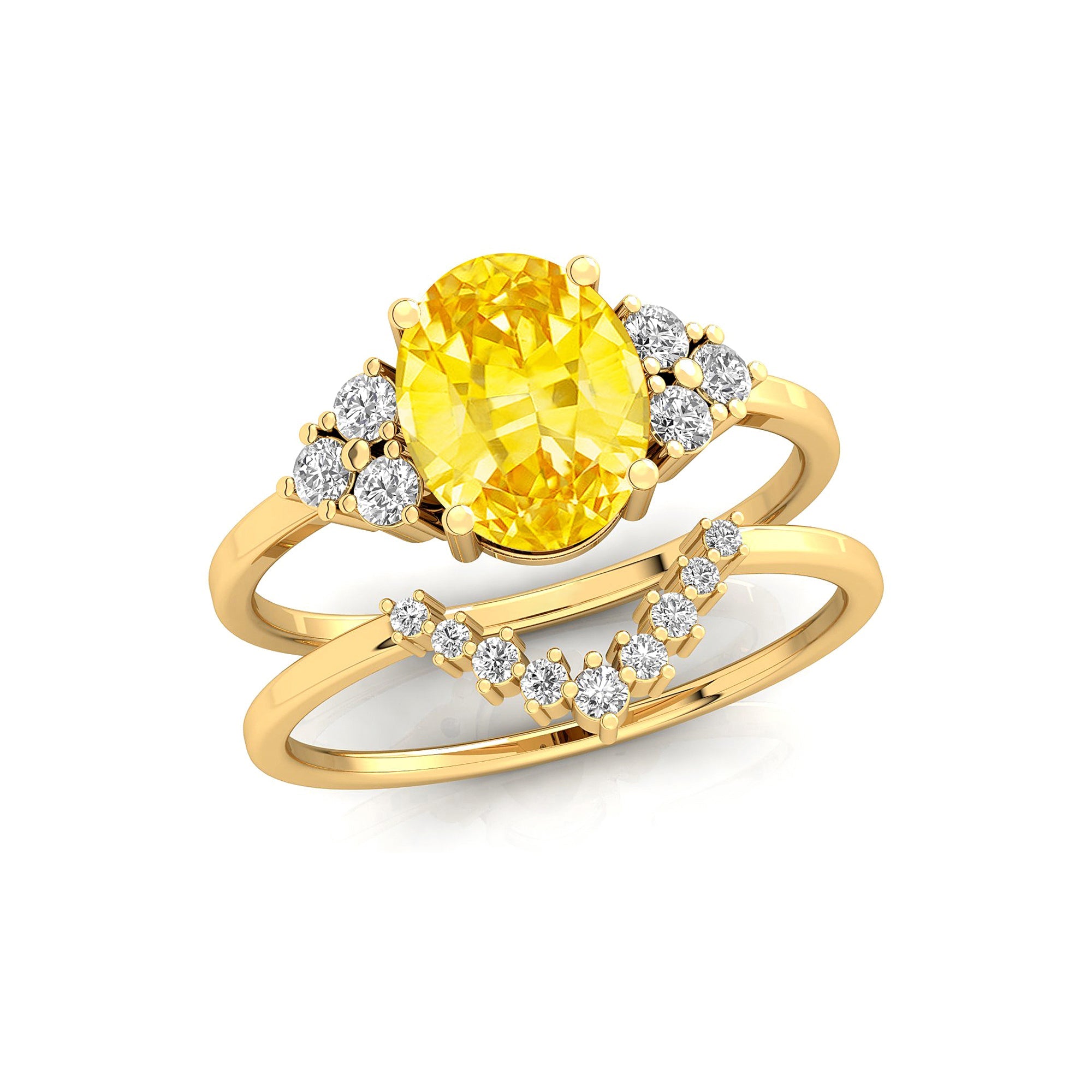 Yellow Sapphire Gold Ring With Stackable Diamond Band - GeumJewels
