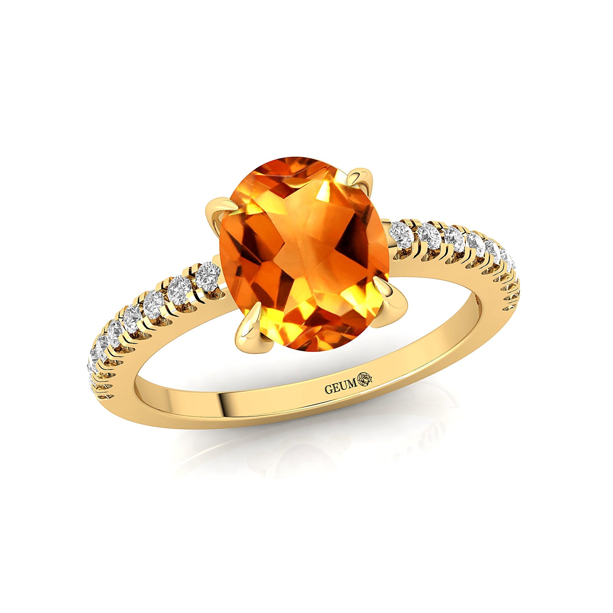 Oval Solitaire Citrine with Accent Diamonds Engagement Ring - GeumJewels