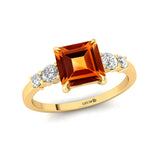 Princess Cut Citrine Graduating Accent Diamond Ring - GeumJewels