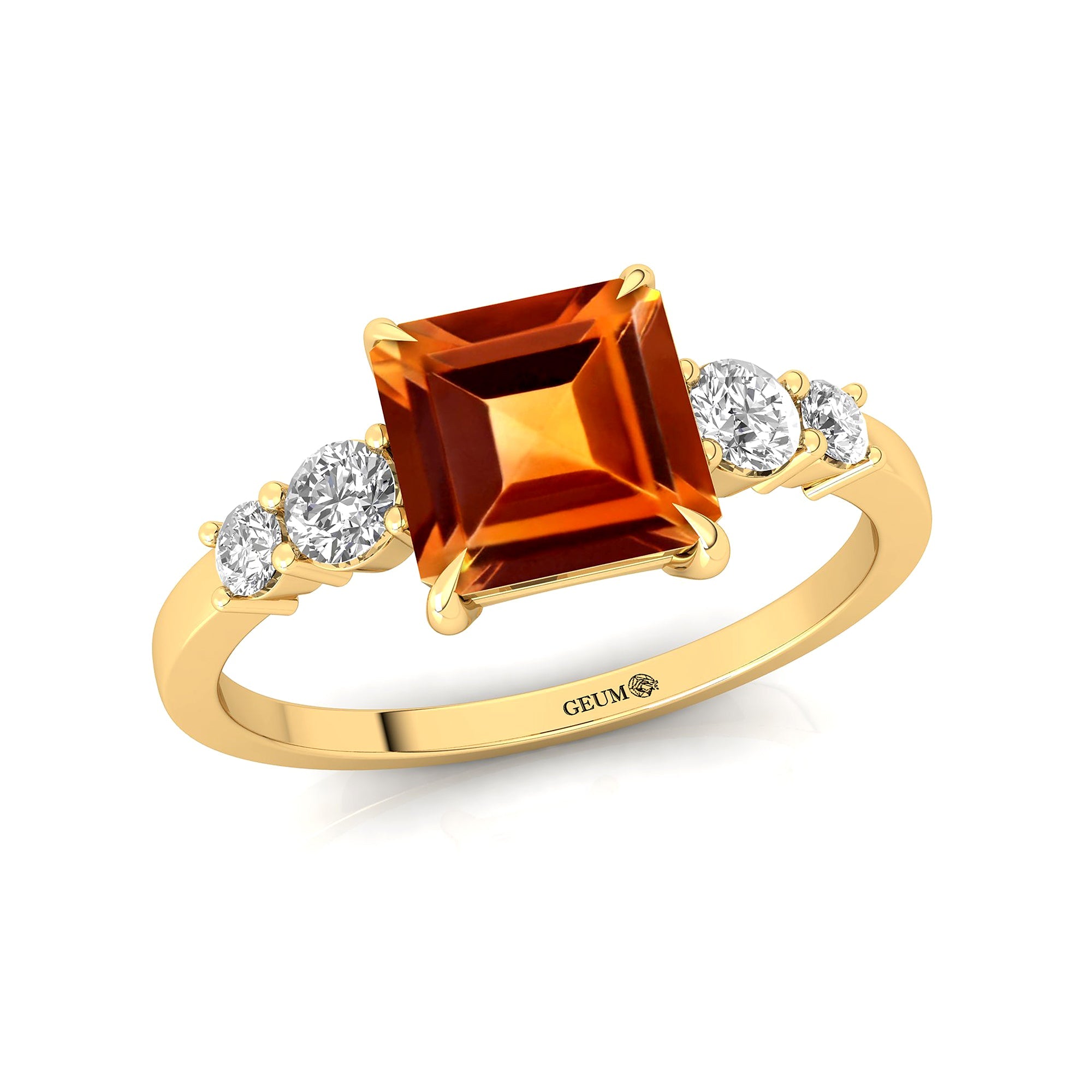 Princess Cut Citrine Graduating Accent Diamond Ring - GeumJewels