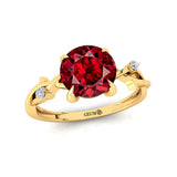Criss Cross Nature Inspired Diamond Ring  with Round Garnet - GeumJewels