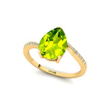 Twisted Up Down Band Pear Shaped Peridot Ring with Accent Diamonds - GeumJewels
