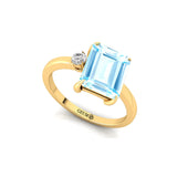 Emerald Shaped Aquamarine with 3mm Accent Solitaire Engagement Ring - GeumJewels
