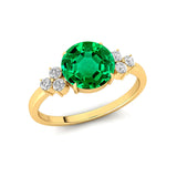 Trio Diamond Engagement Ring with Round Solitaire Emerald - GeumJewels