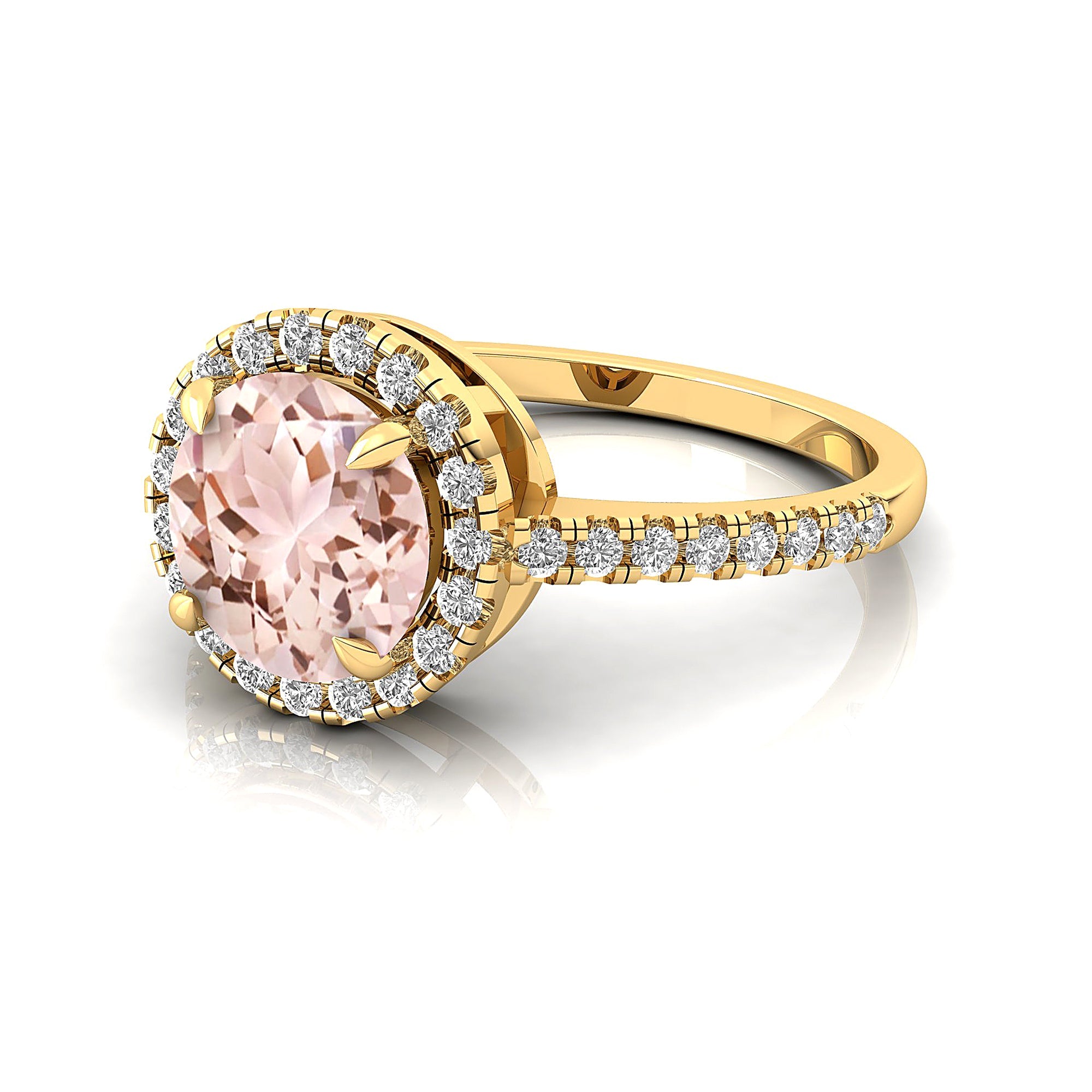 Classic Round Halo Diamonds with Solitaire Morganite Engagement Ring - GeumJewels