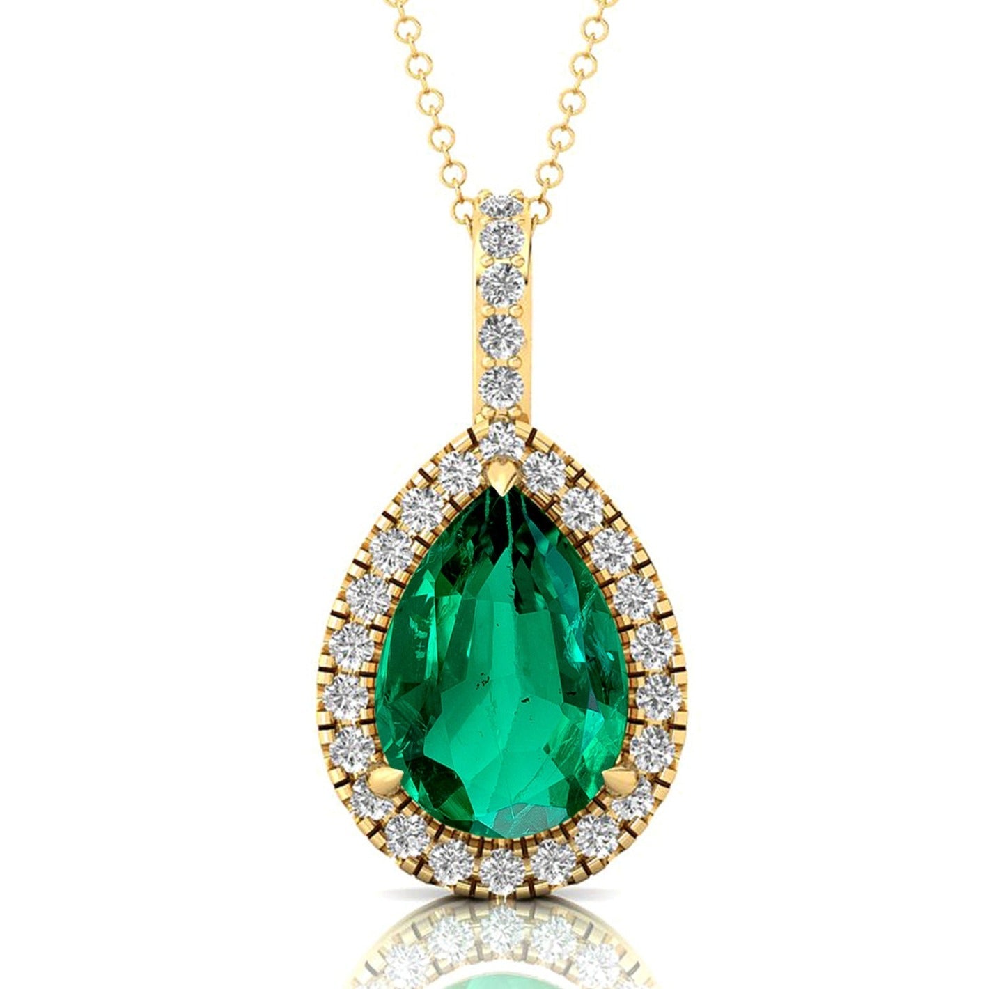 Emerald Teardrop Pendant with Diamond Halo - GeumJewels