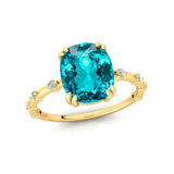 Cushion Cut Paraiba Tourmaline Engagement Ring with Distant Diamond Band - GeumJewels