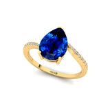 Twisted Up Down Band Pear Shaped Blue Sapphire Ring with Accent Diamonds - GeumJewels