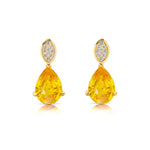 Illussion Set Diamond Earrings with Pear Cut Yellow Sapphire - GeumJewels