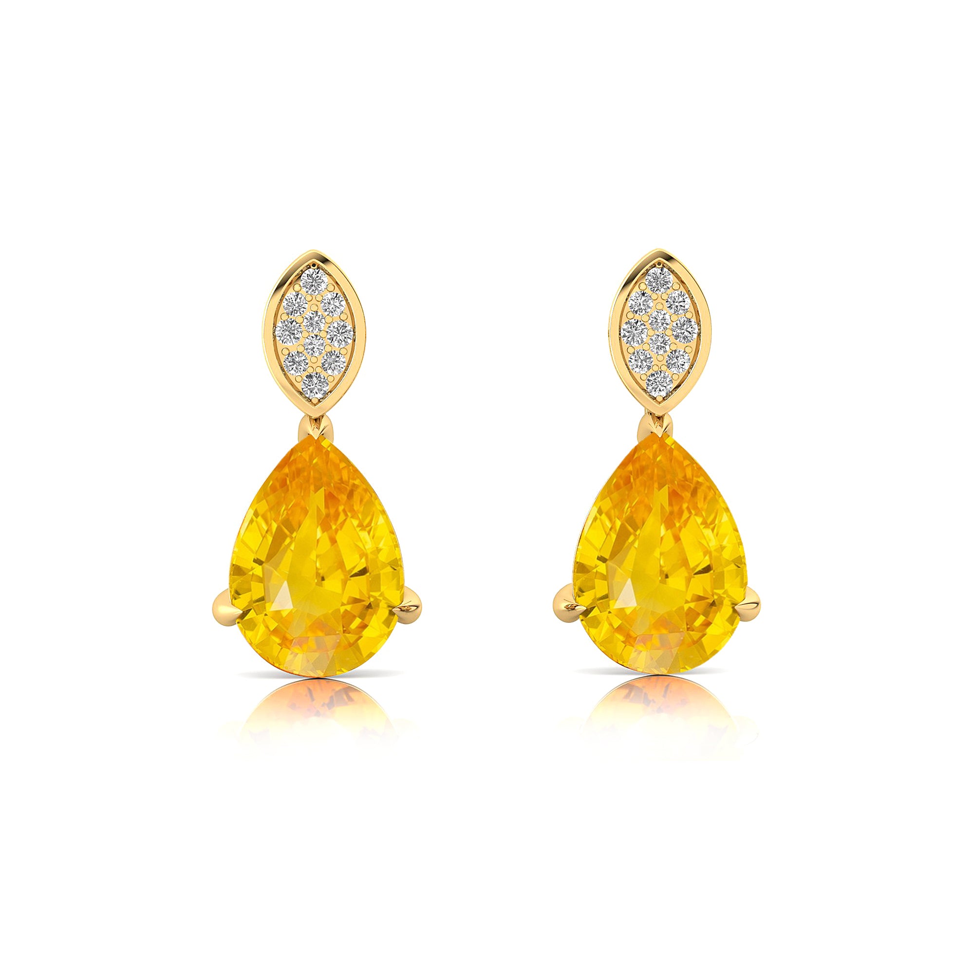 Illussion Set Diamond Earrings with Pear Cut Yellow Sapphire - GeumJewels