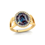 Vintage Love Inspired Oval Alexandrite Halo Diamond Engagement Ring - GeumJewels