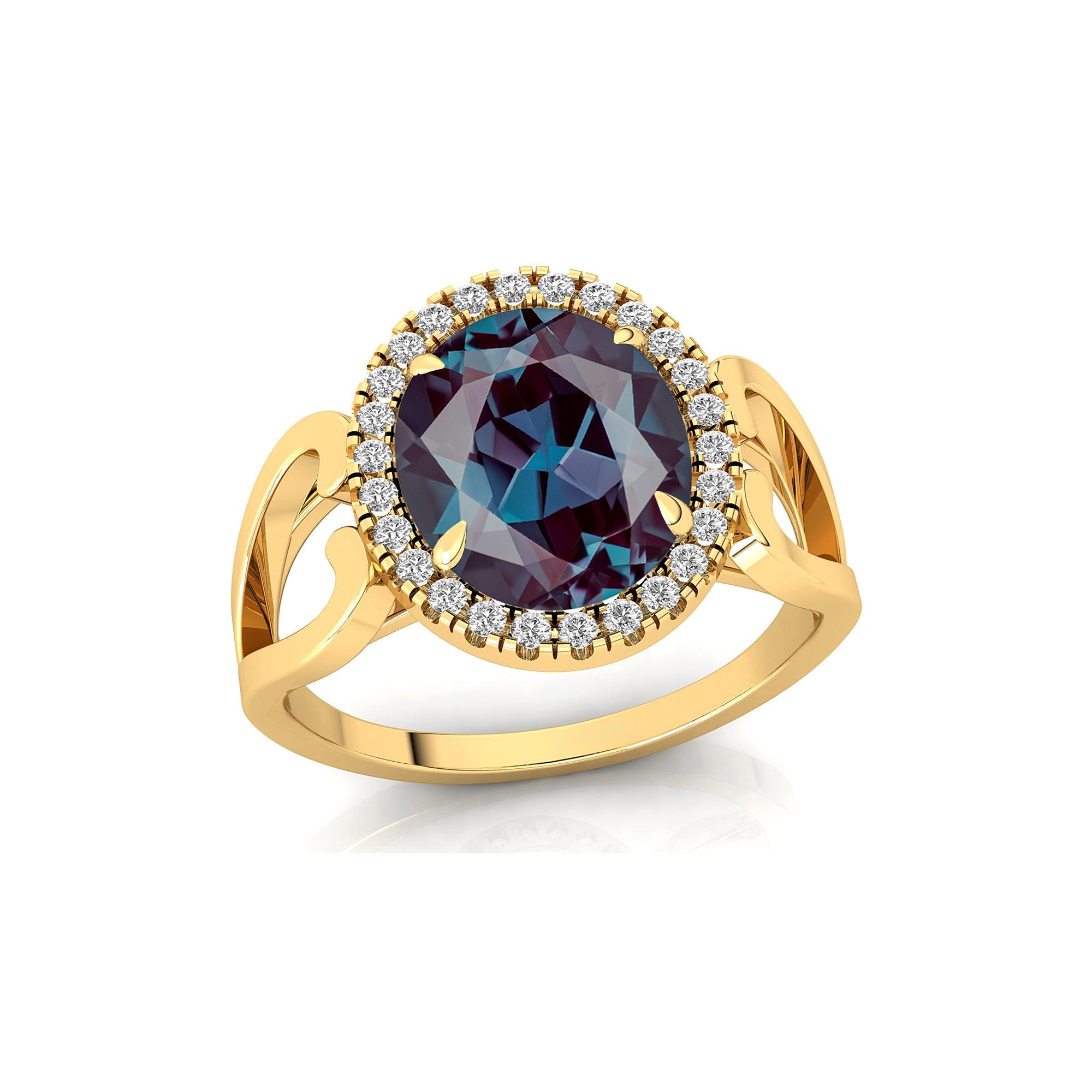 Vintage Love Inspired Oval Alexandrite Halo Diamond Engagement Ring - GeumJewels