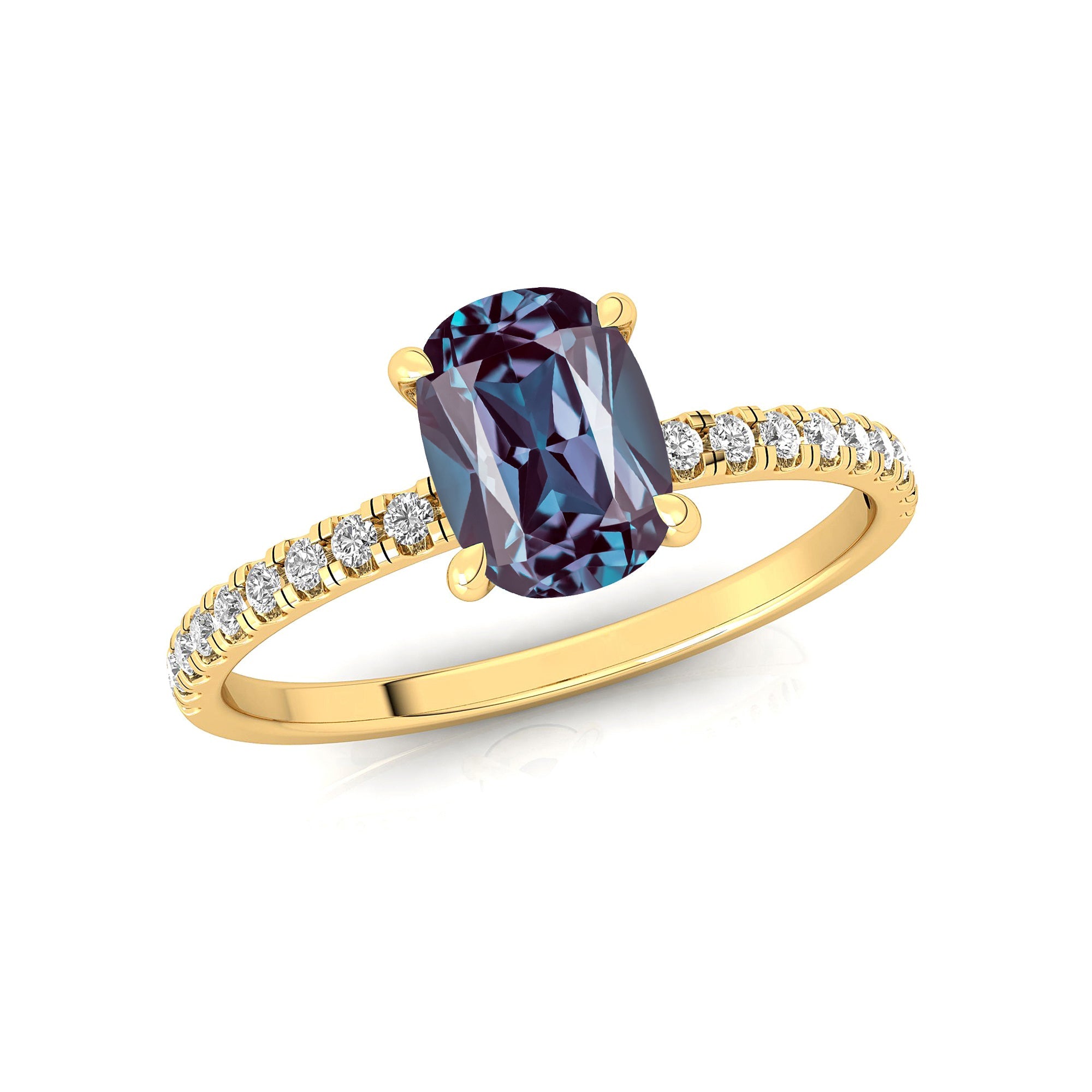 Long Cushion Alexandrite Thin Diamond Promise Ring - GeumJewels