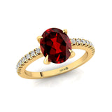 Oval Solitaire Garnet with Accent Diamonds Engagement Ring - GeumJewels