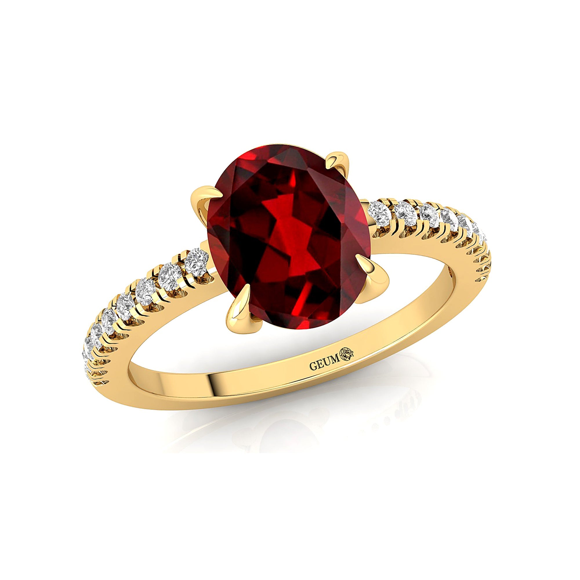 Oval Solitaire Garnet with Accent Diamonds Engagement Ring - GeumJewels